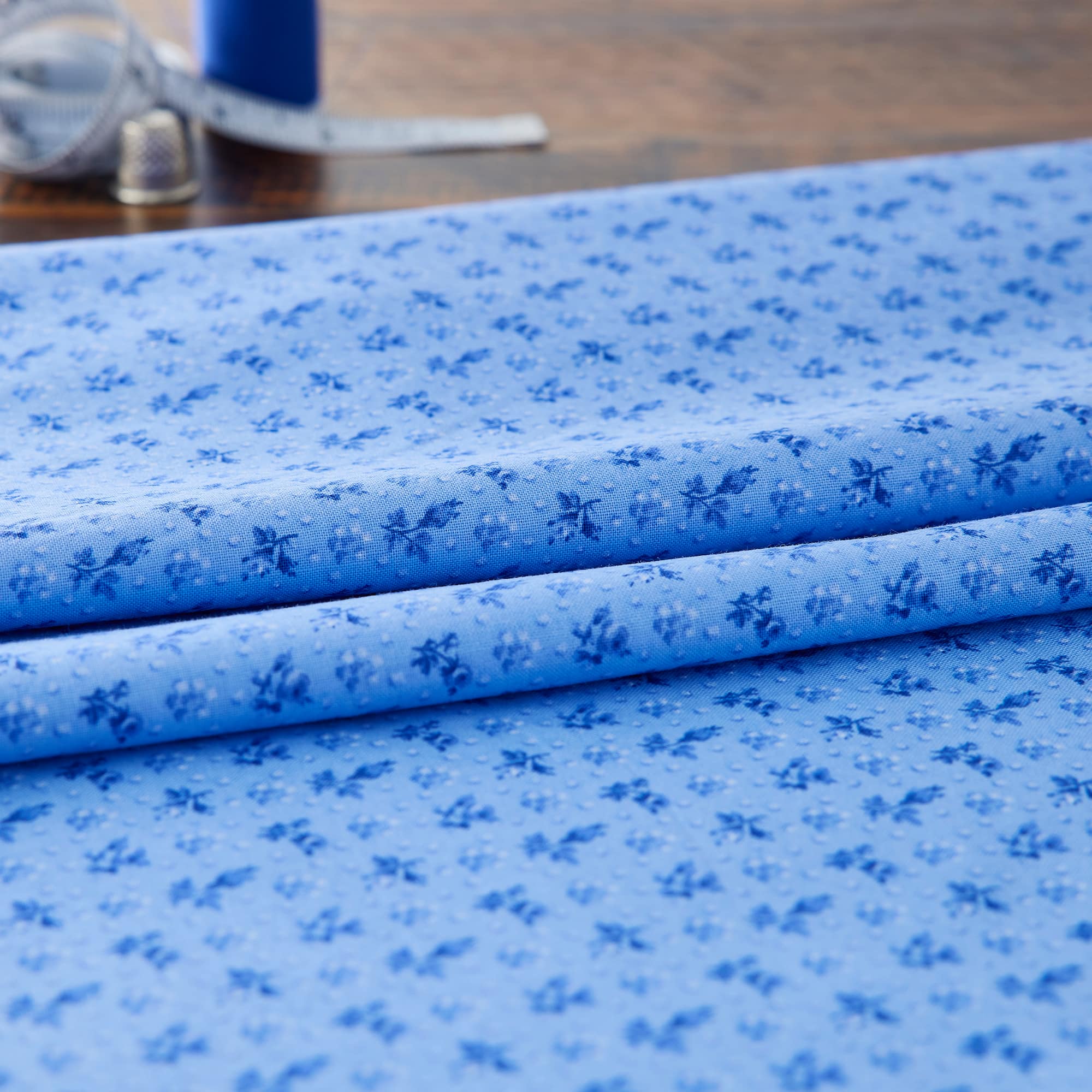 Northcott Blue Porcelain Rose Bud Cotton Fabric